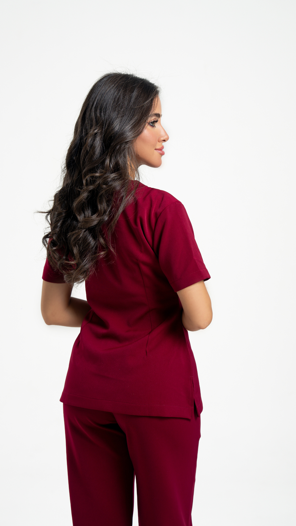 Maroon Elegant Medical Scrub Set – Women’s V-Neck Top & Pants