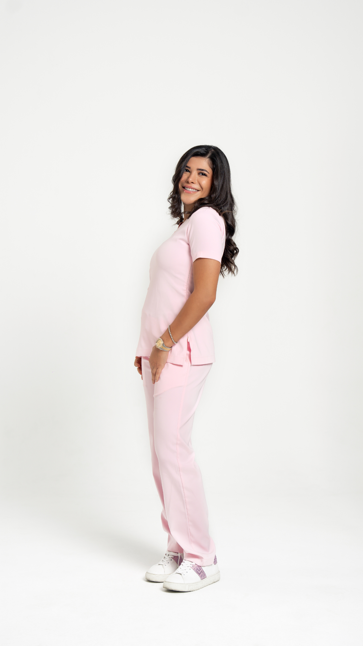 Bow Accent Medical Scrub Set – Women’s V-Neck Top Side zipper& Pants