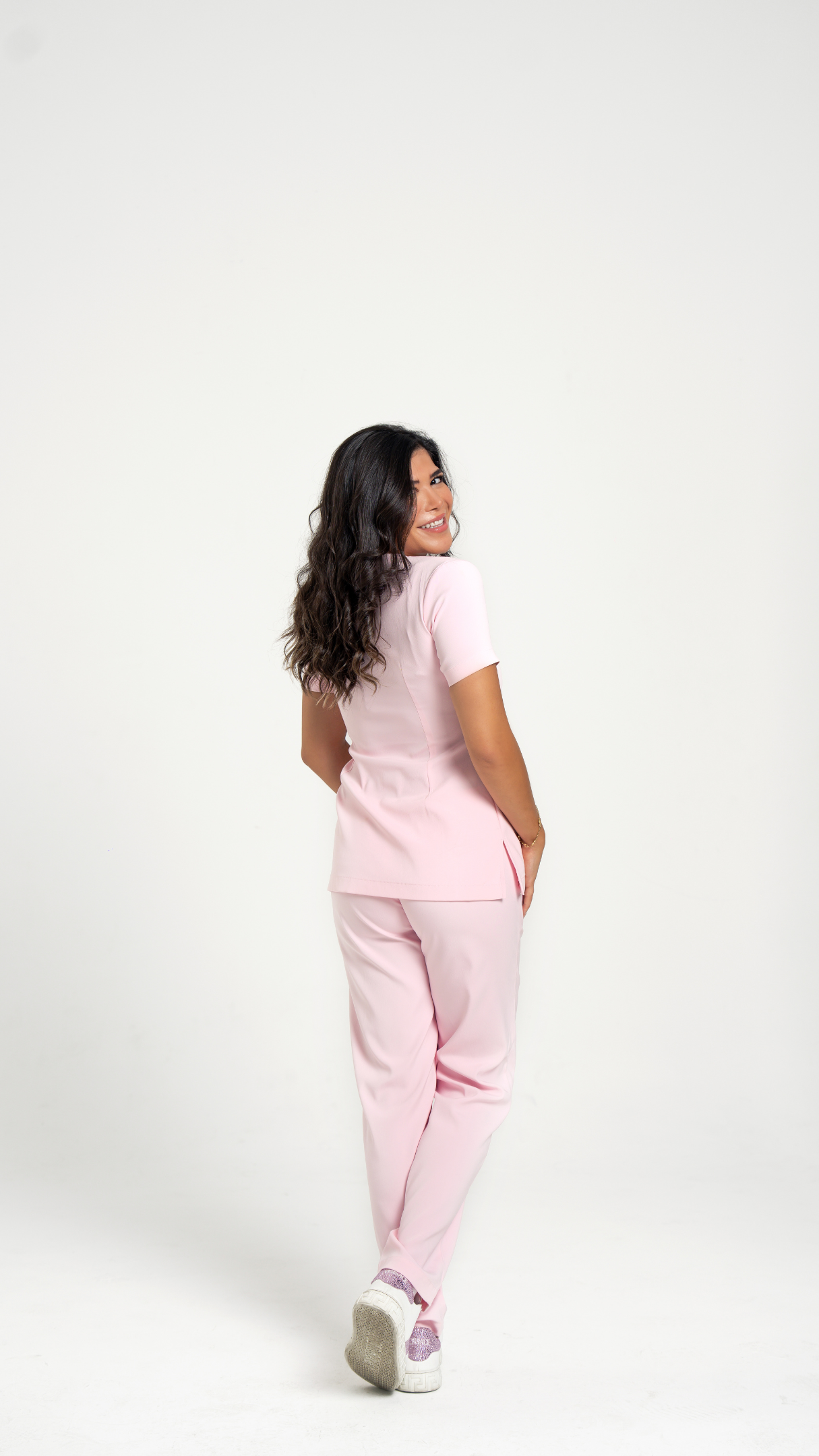 Bow Accent Medical Scrub Set – Women’s V-Neck Top Side zipper& Pants
