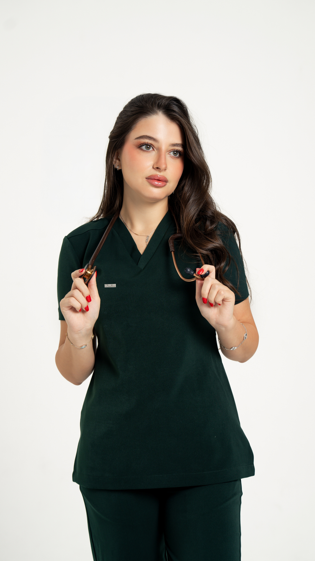 Plain Elegant Medical Scrub Set – Women’s V-Neck Top Side zipper& Pants